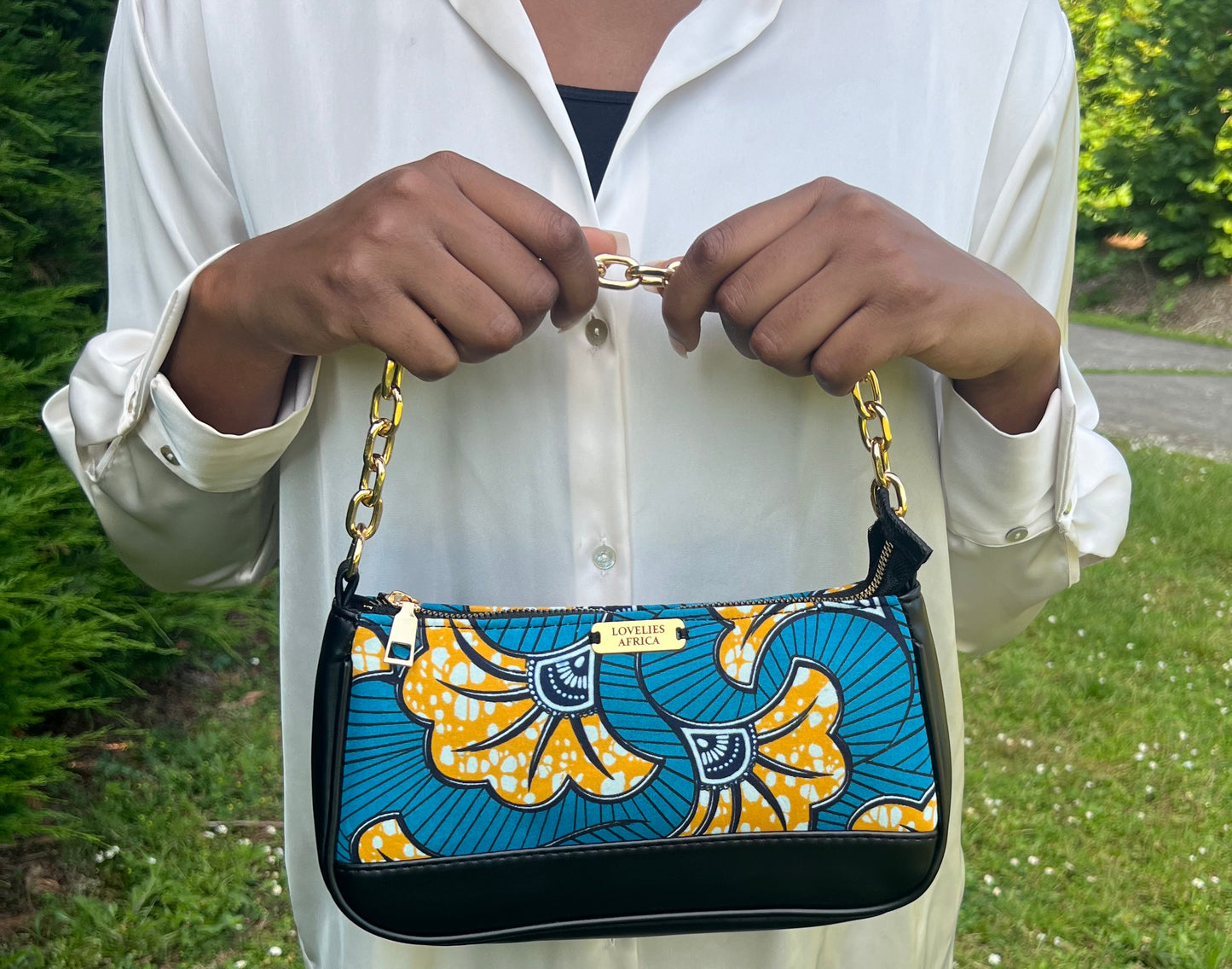 Sac à main/épaule wax turquoise et orange