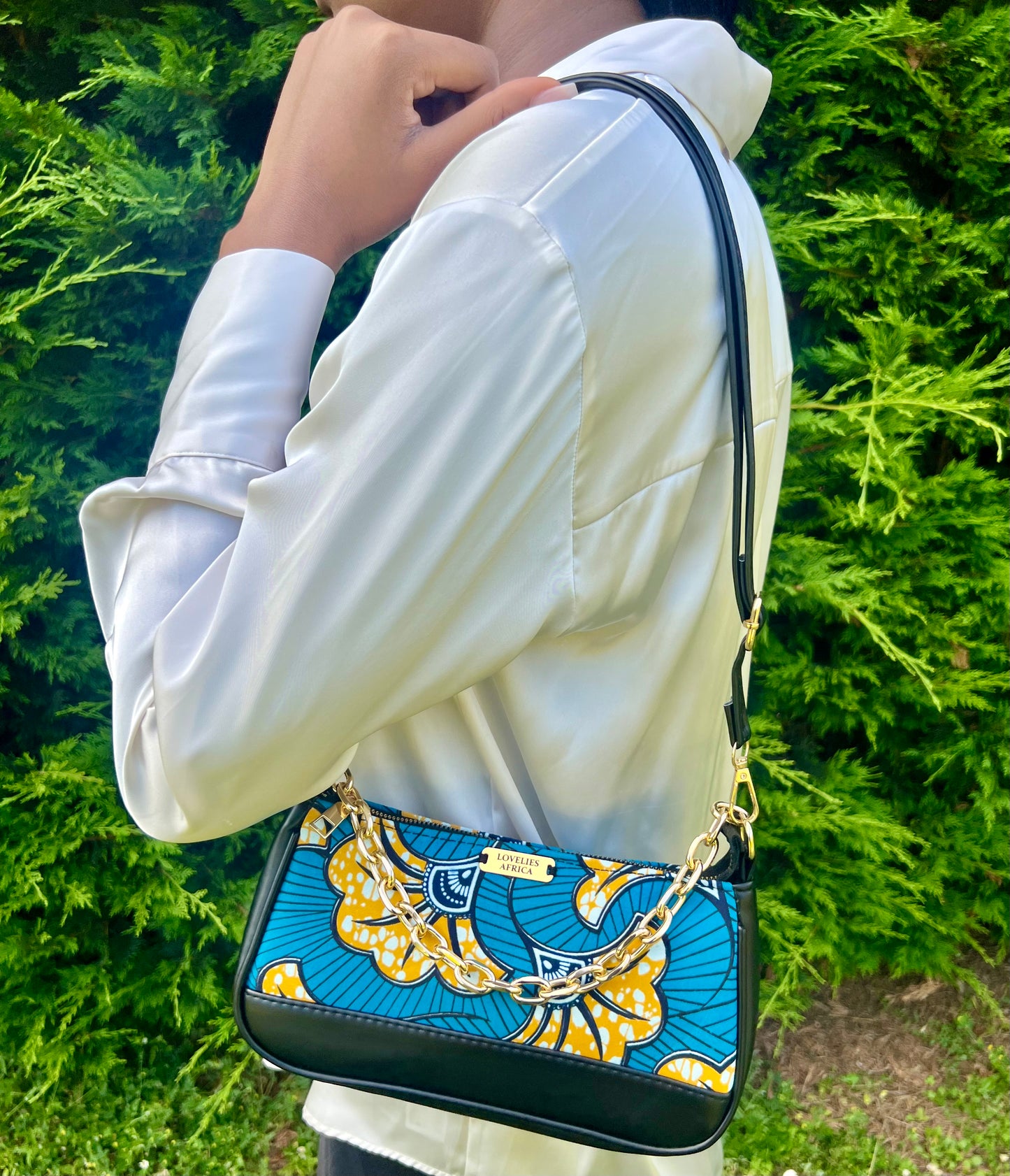 Sac à main/épaule wax turquoise et orange