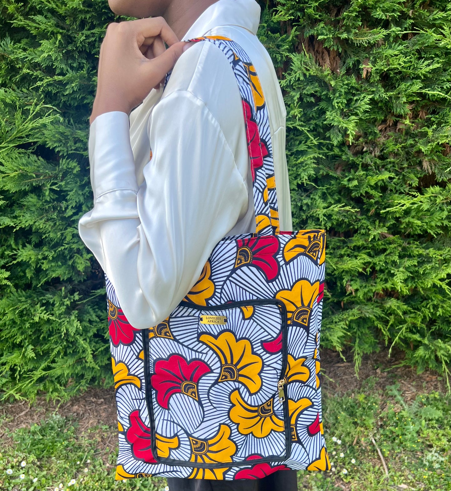 African tote bag in red and orange wax