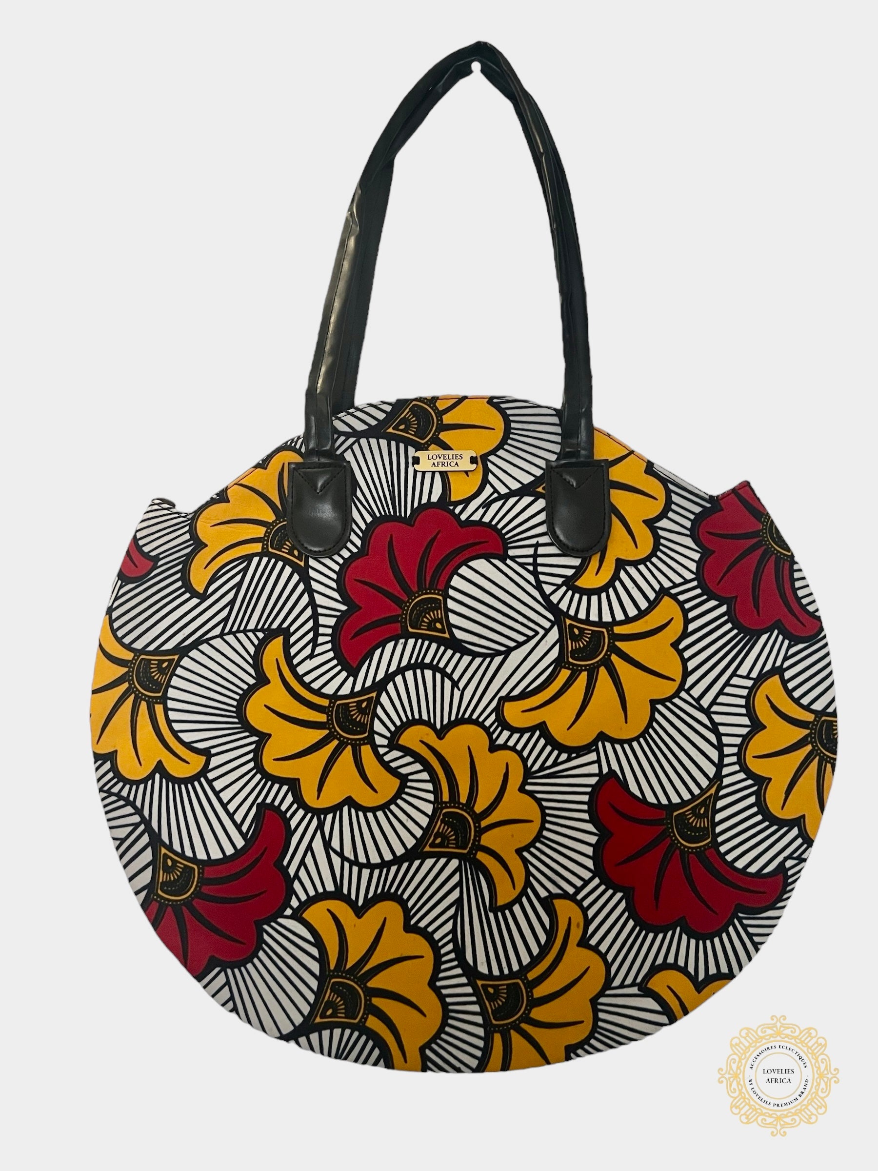 Sac cabas rond en wax mixte orange et rouge Lovelies Africa