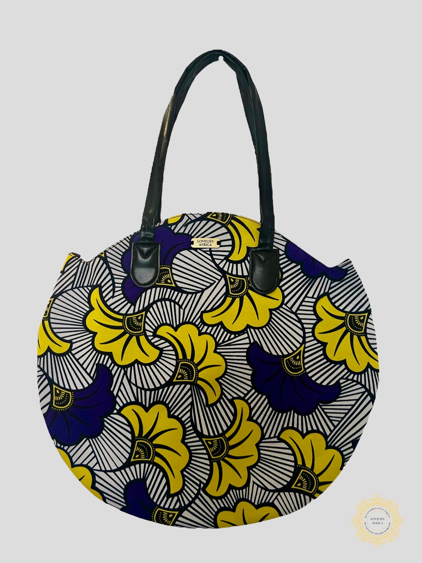 Round tote bag in mixed purple and yellow wax