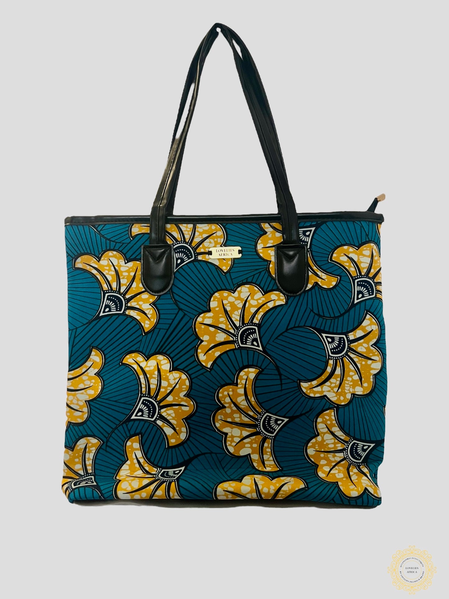 Traditional blue and orange wax tote bag