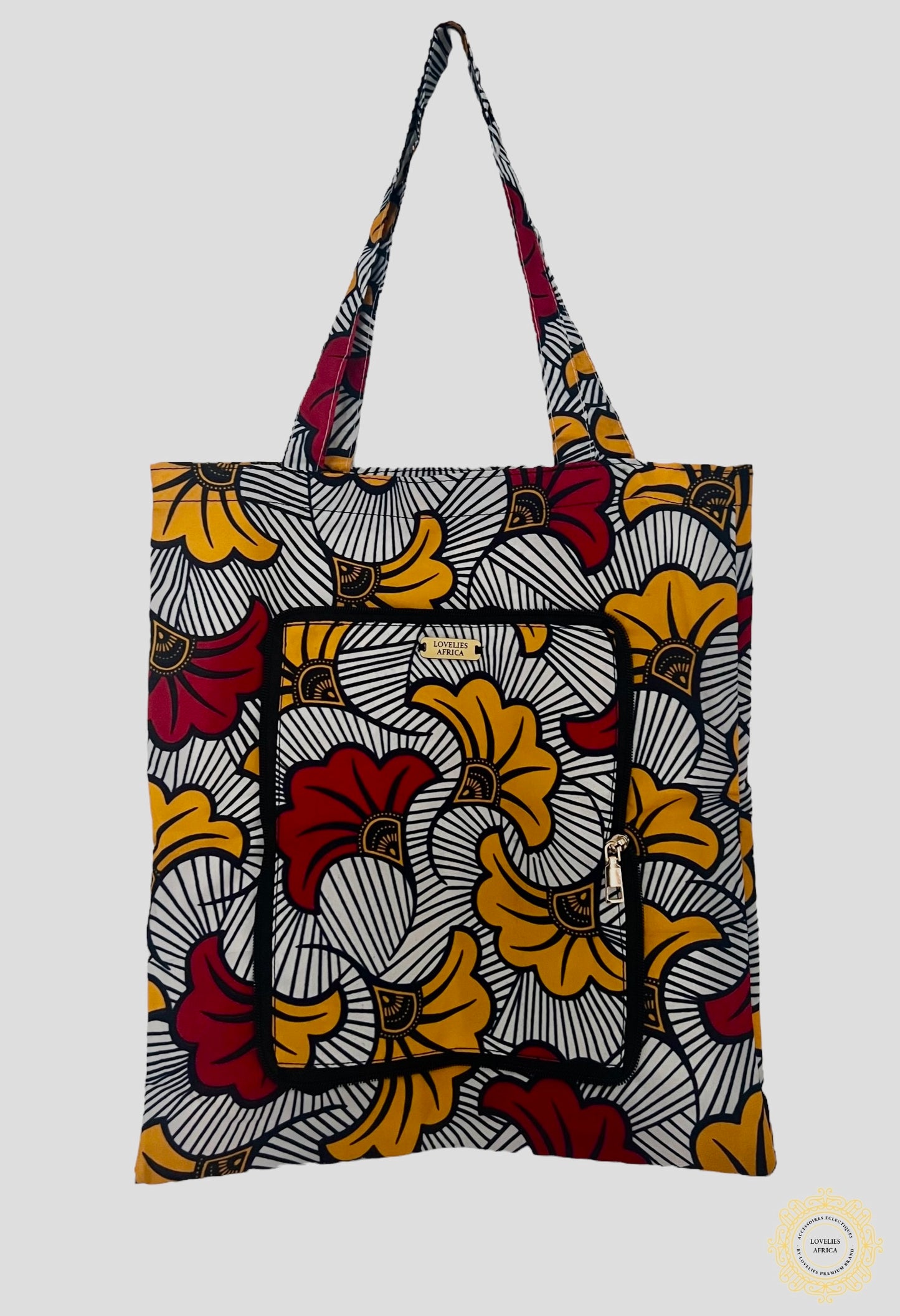 African tote bag in red and orange wax