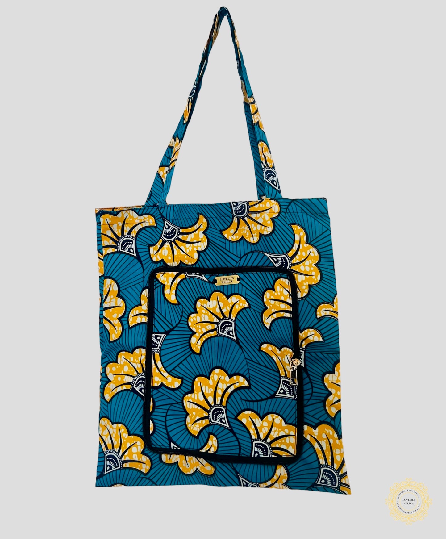 African tote bag in turquoise and orange wax